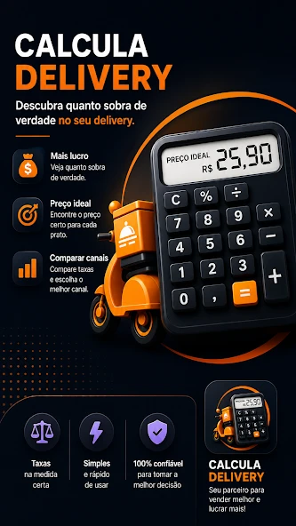Apresentação dos recursos de lucro, preço e comparação do Calcula Delivery